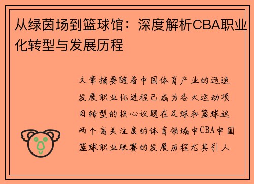 从绿茵场到篮球馆:深度解析CBA职业化转型与发展历程
